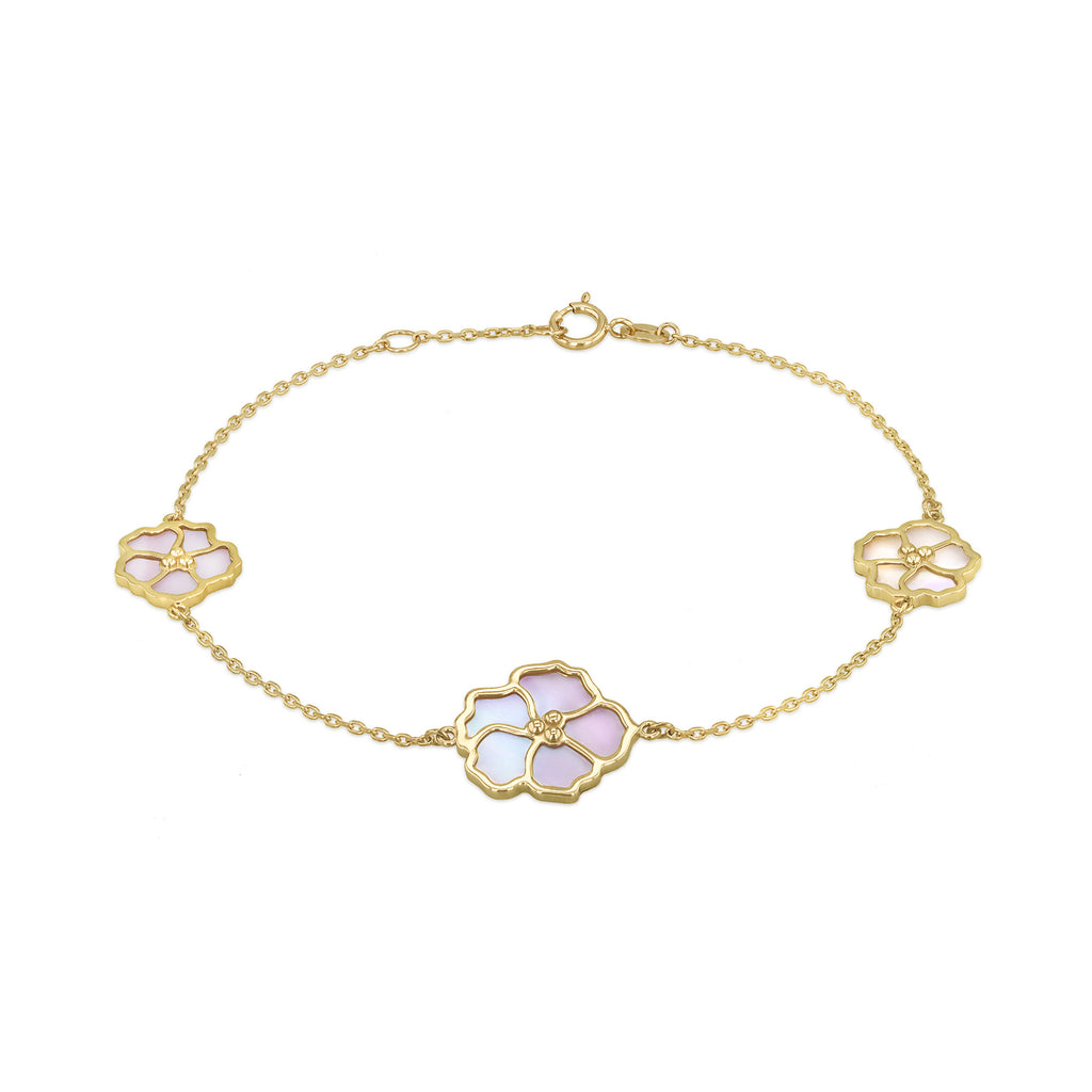 9ct Yellow Gold Mother of Pearl Blossom Chain Bracelet