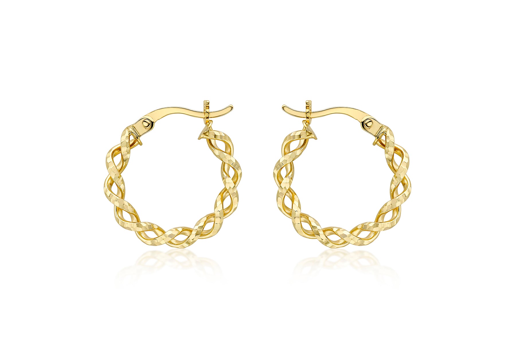 9ct Yellow Gold Diamond-Cut Twisted Braided Hoop Earrings