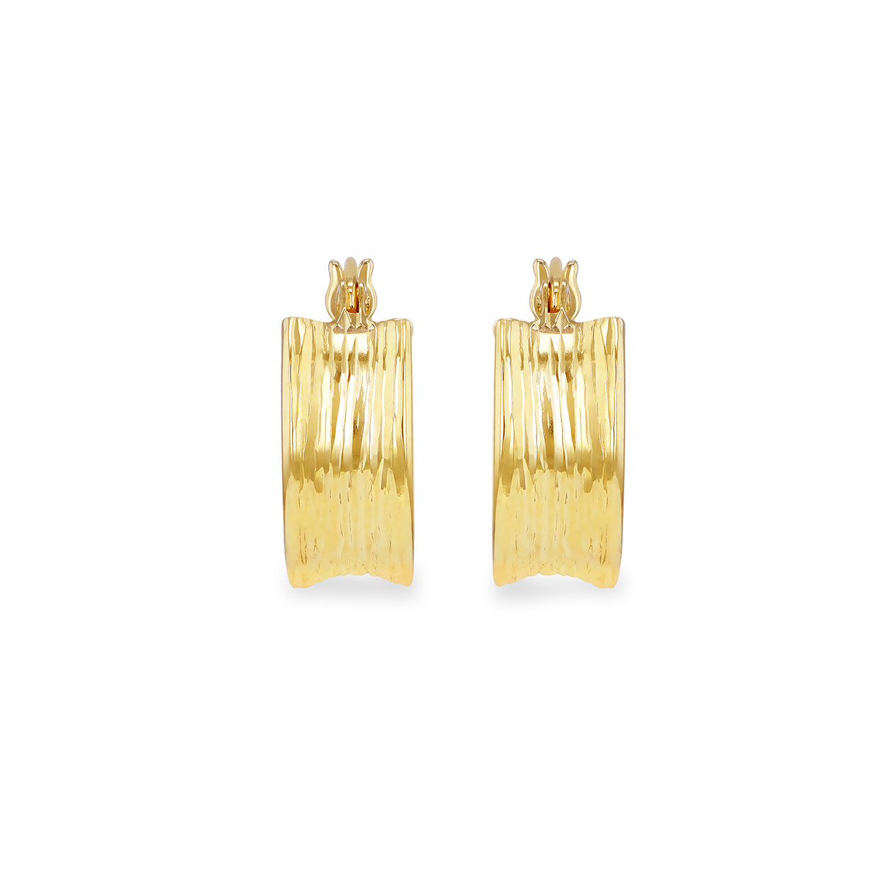 9ct Yellow Gold Hammered Ridge Cuff Earrings