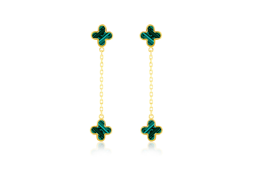 9ct Yellow Gold Malachite Petal Drop Stud Earrings