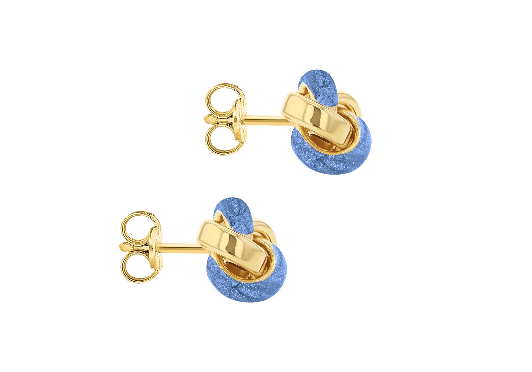 9ct Yellow Gold Blue Enamel Knot Stud Earrings