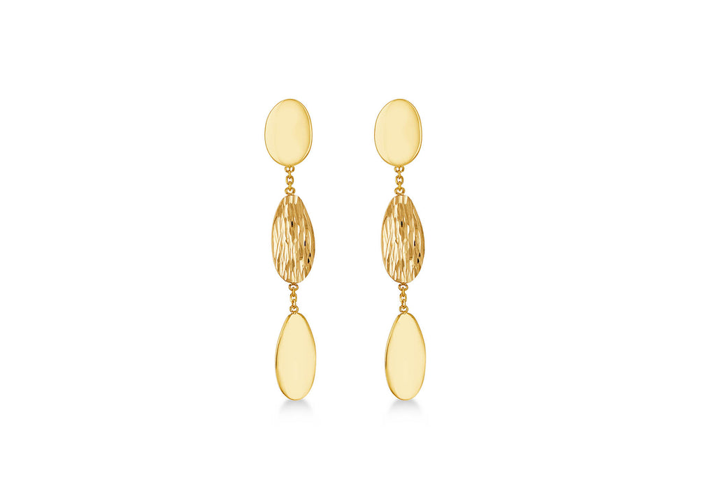 9ct Yellow Gold Oval Satin & Gloss Drop Stud Earrings