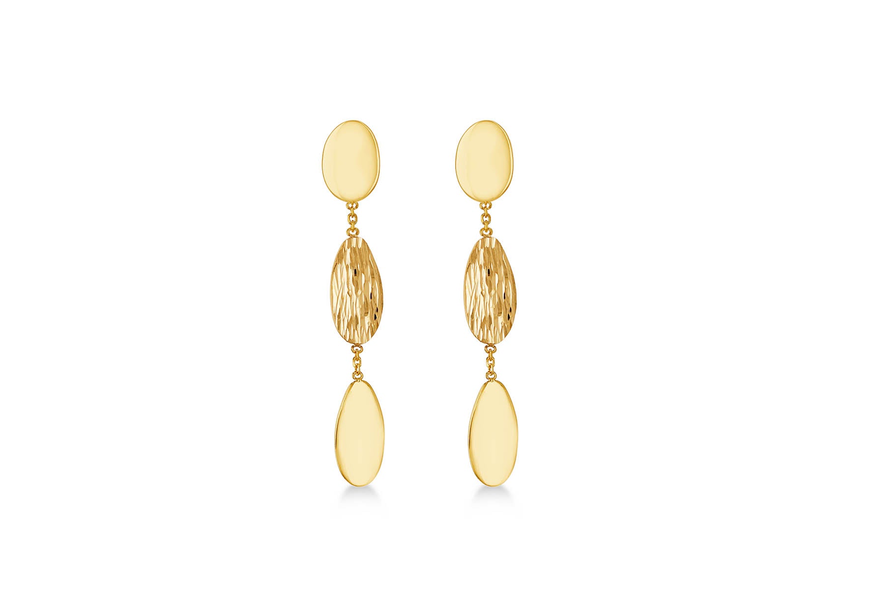 9ct Yellow Gold Oval Satin & Gloss Drop Stud Earrings