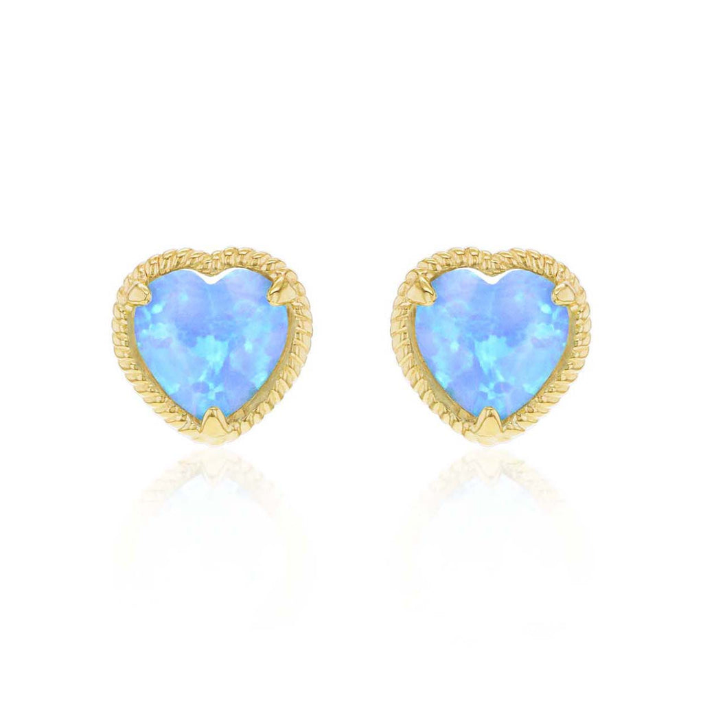 9ct Yellow Gold Opal Heart Caviar Rope Stud Earring