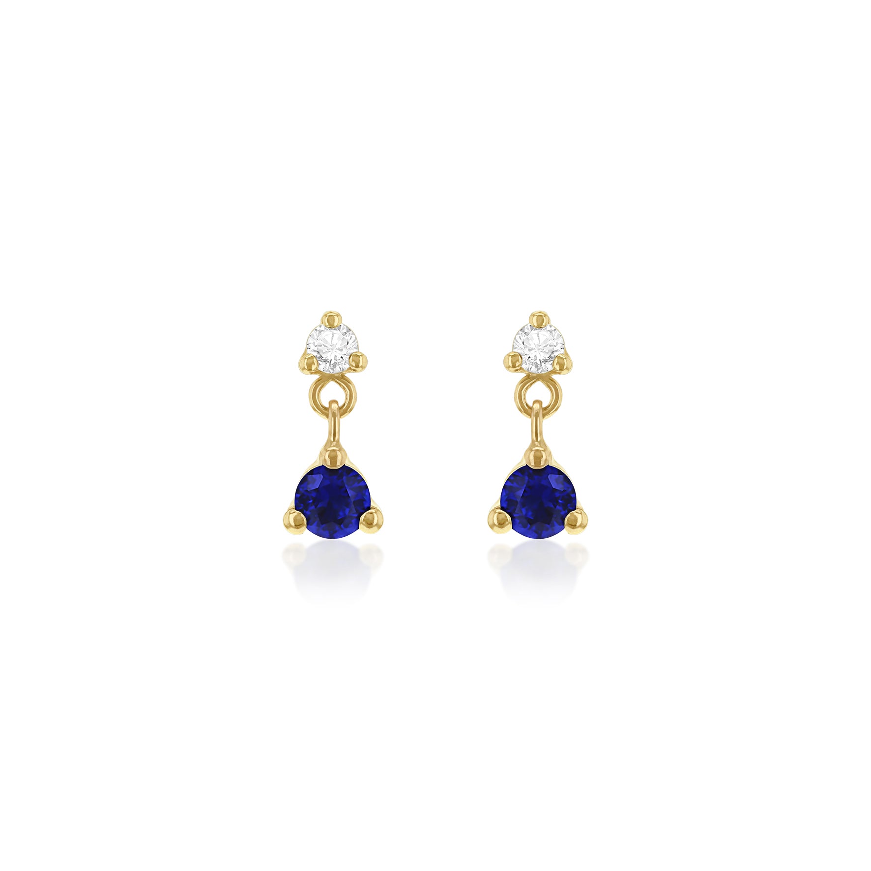 9ct Yellow Gold Zirconia & Sapphire-Blue Drop Earrings