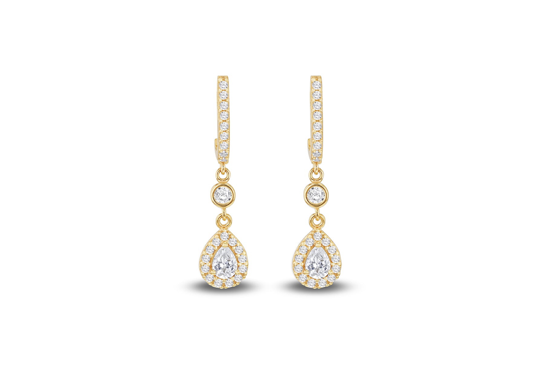 9ct Yellow Gold Zirconia Ornate Halo Drop Earrings