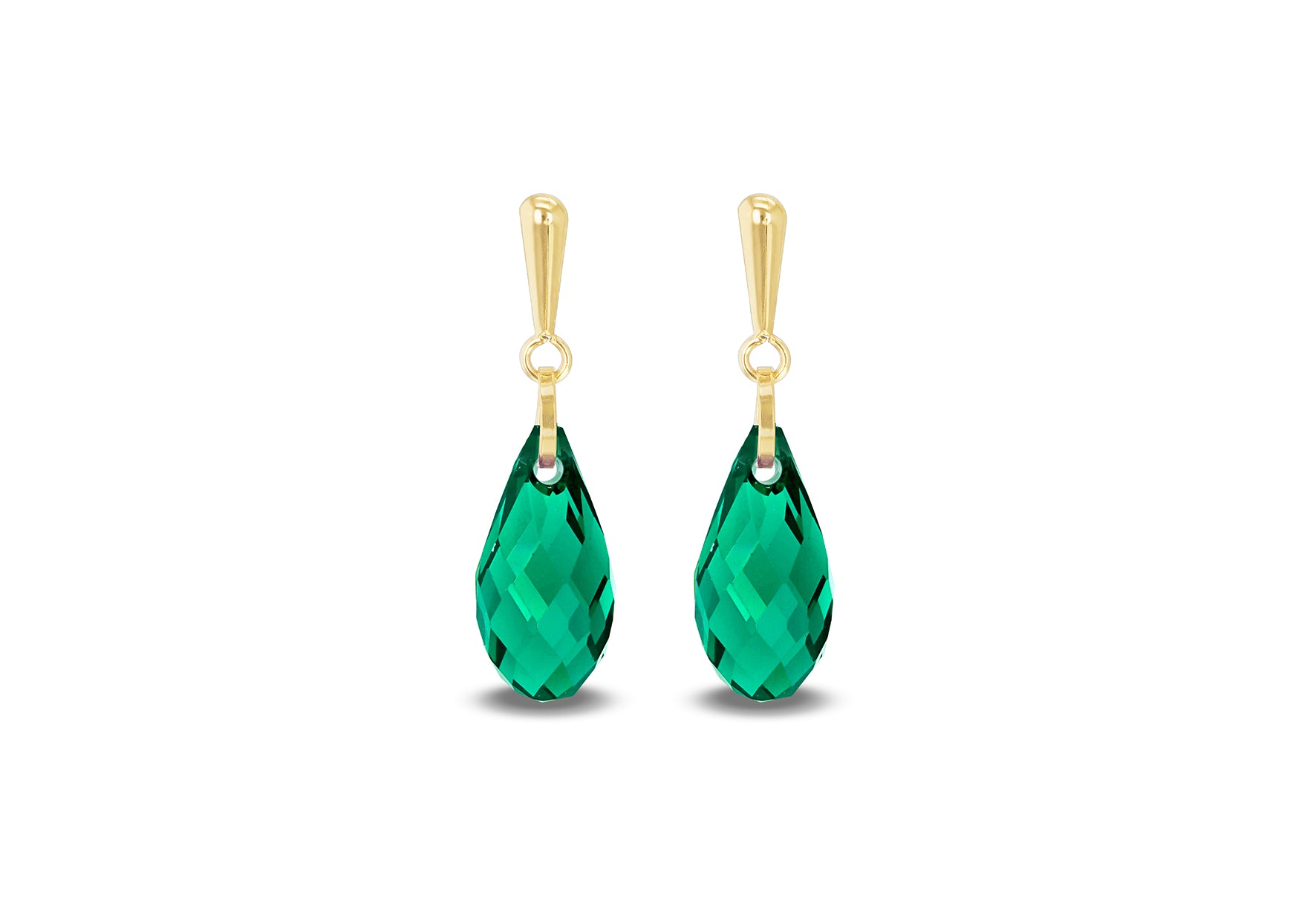 9ct Yellow Gold Green Swarovski Crystal Drop Earrings