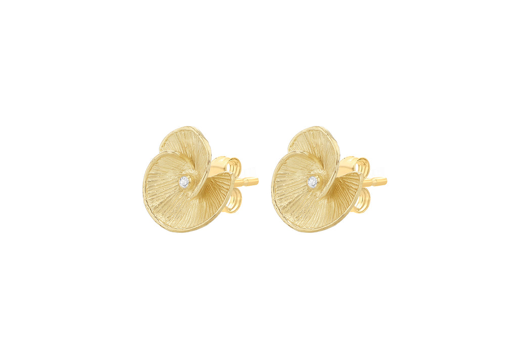 9ct Yellow 0.03ct Diamond Flower Bloom Stud Earrings