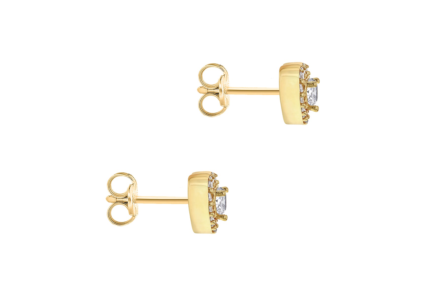 9ct Yellow Gold White Zirconia Halo Heart Stud Earrings