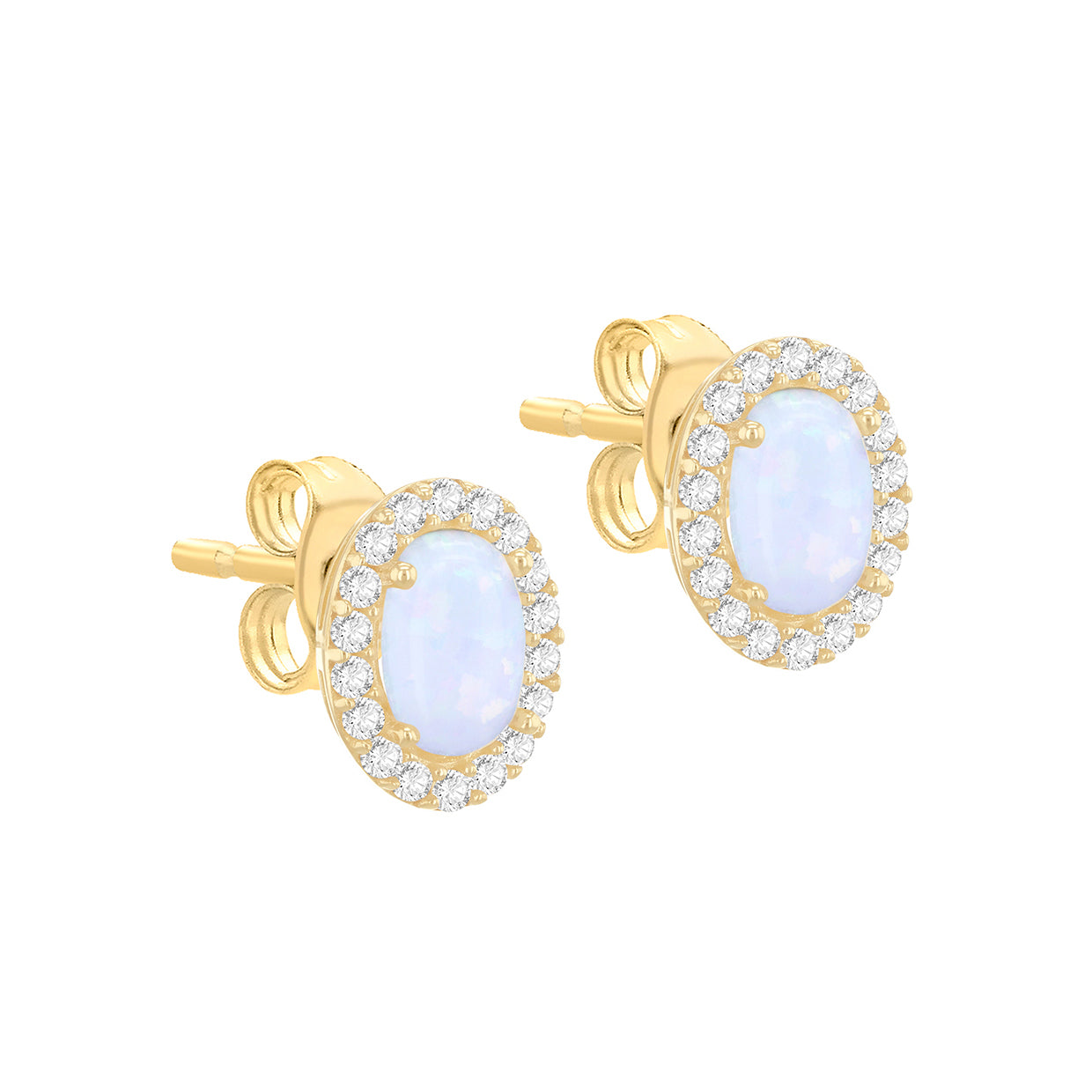9ct Yellow Gold Oval Opal & Zirconia Stud Earring