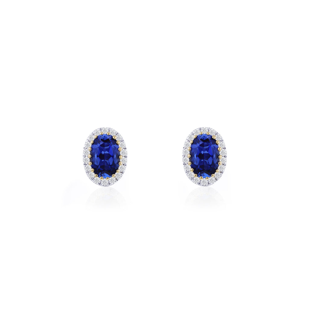 9ct Yellow Gold 0.15ct Lab Diamond & Sapphire Cluster Stud Earrings