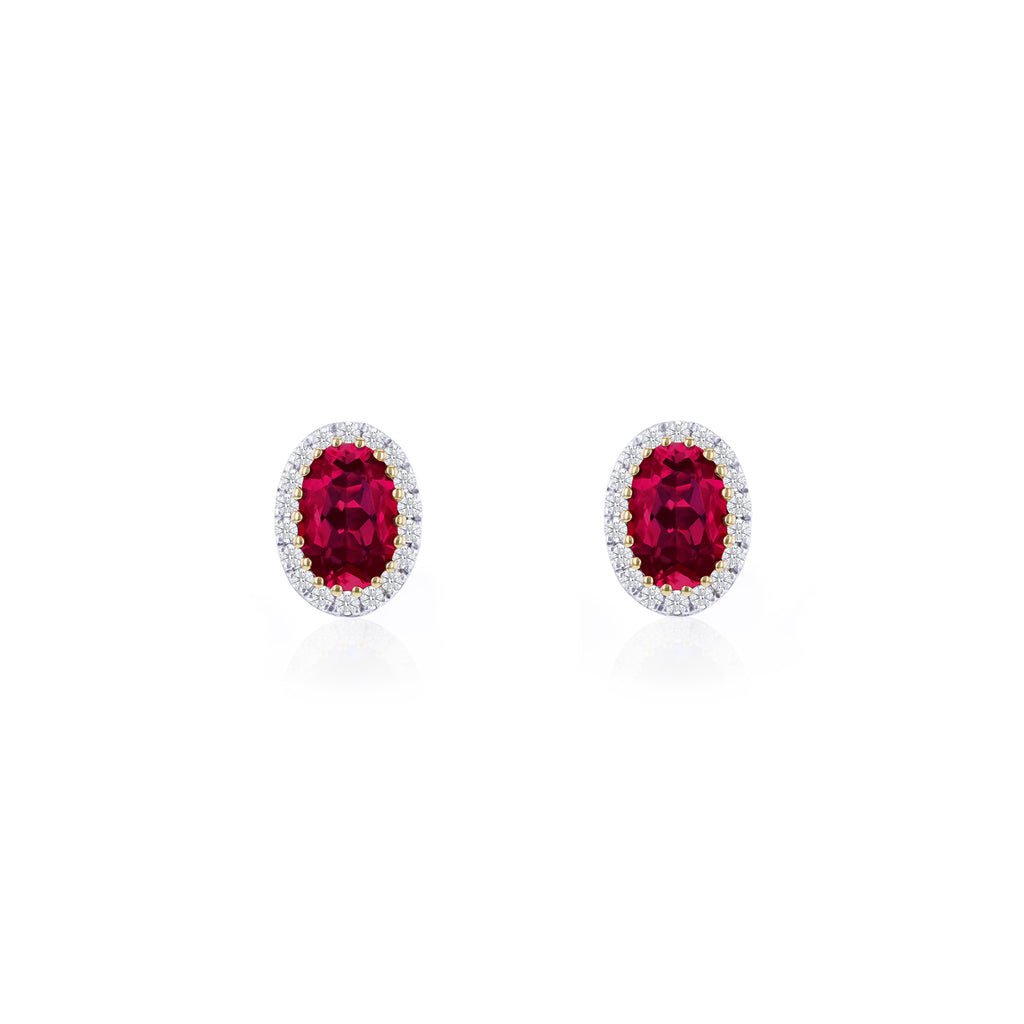 9ct Yellow Gold 0.15ct Lab Diamond & Ruby Cluster Stud Earrings
