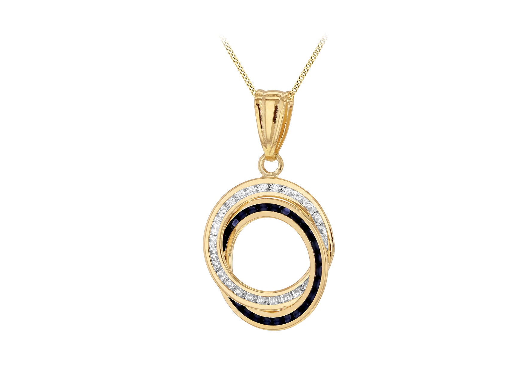 9ct Yellow Gold Black & White Zirconia Interlinked Pendant