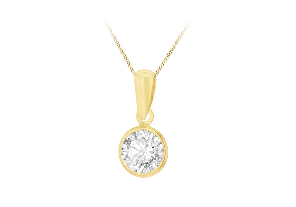 9ct Yellow Gold Round Zirconia Bezelled Pendant