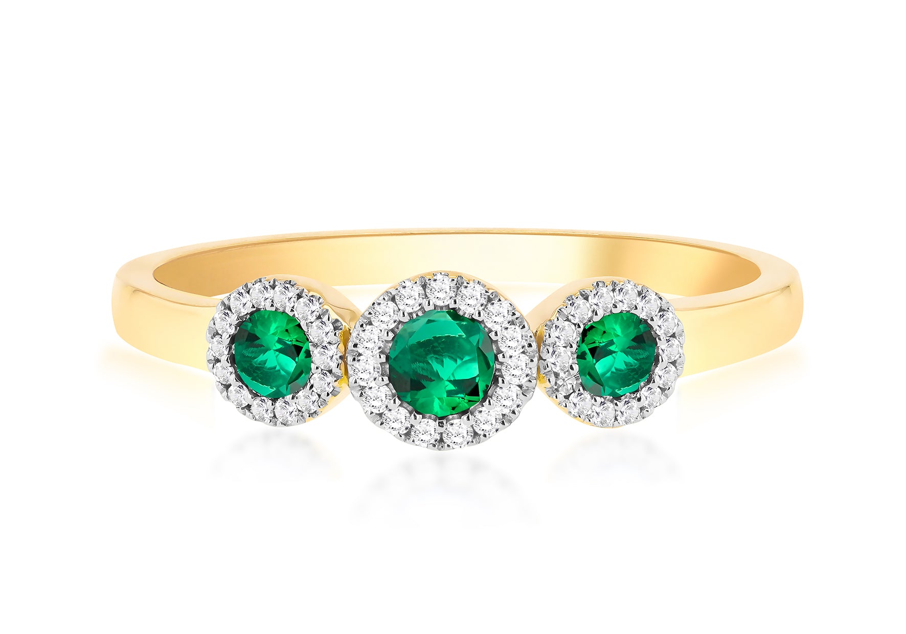 9ct Yellow Gold 0.14ct Diamonds and Emeralds Trinity Ring