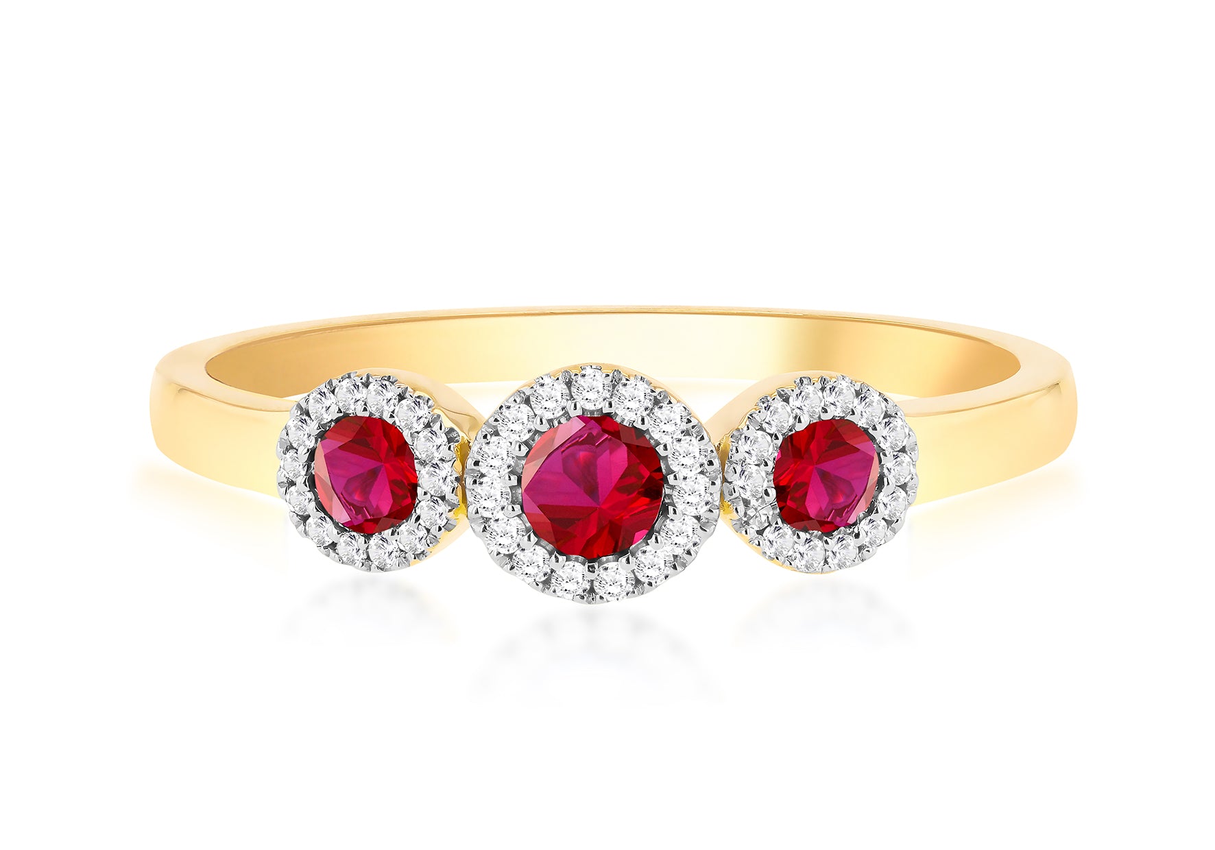 9ct Yellow Gold 0.28 Carat Diamonds and Rubies Trinity Ring