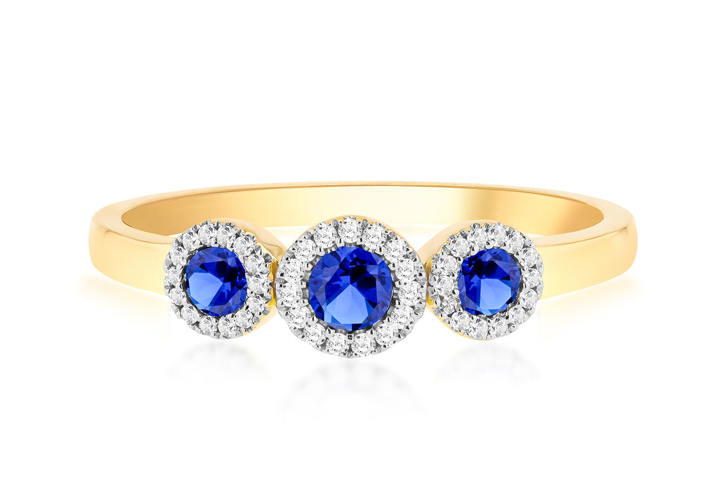 9ct Yellow Gold 0.28ct Diamonds and Sapphires Trinity Ring