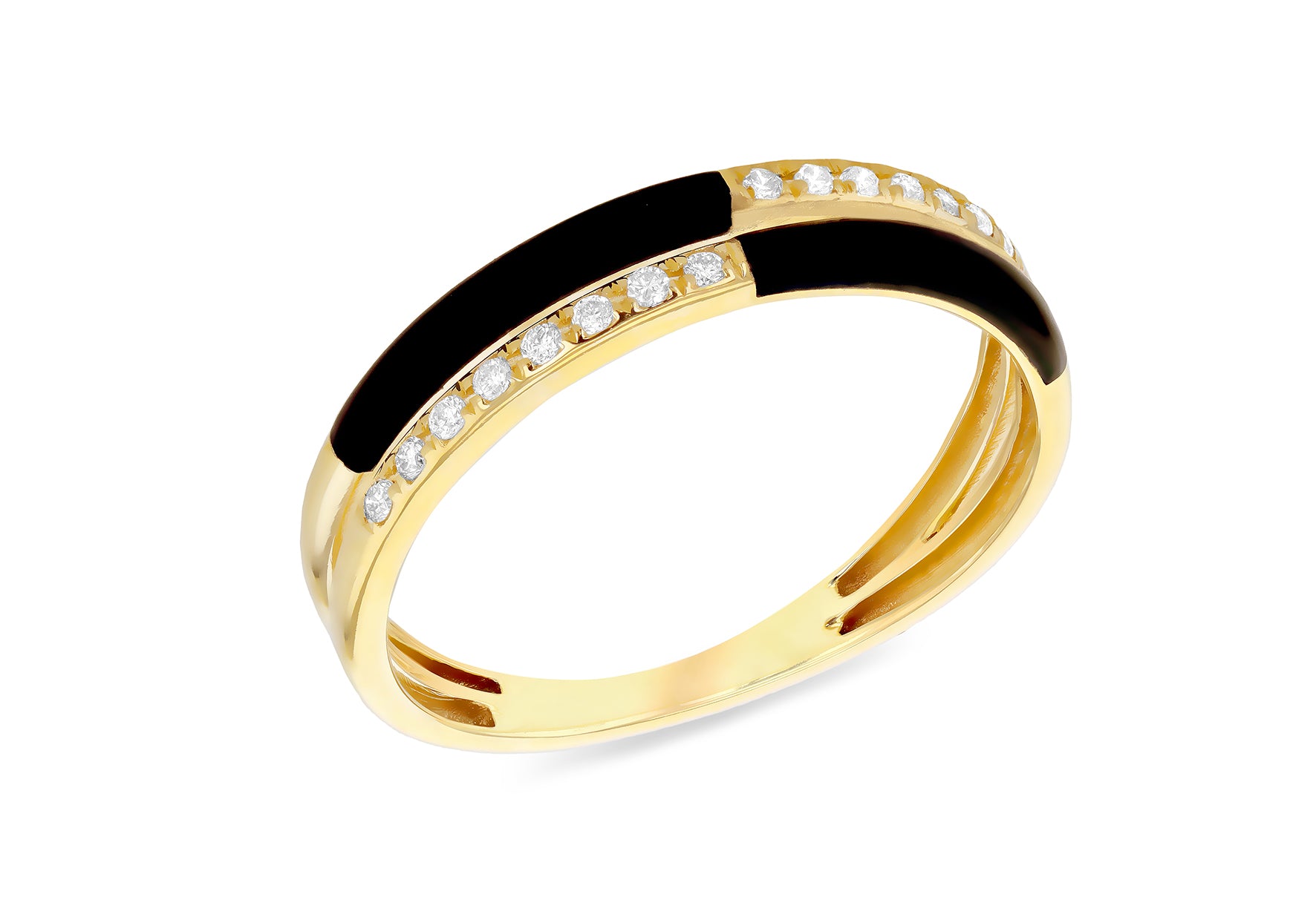 9ct Yellow Gold 0.005ct Diamond Plaid Twin Bar Band Ring