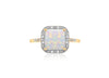 9ct Yellow Gold 0.03ct Diamond & Opal Square Halo Ring
