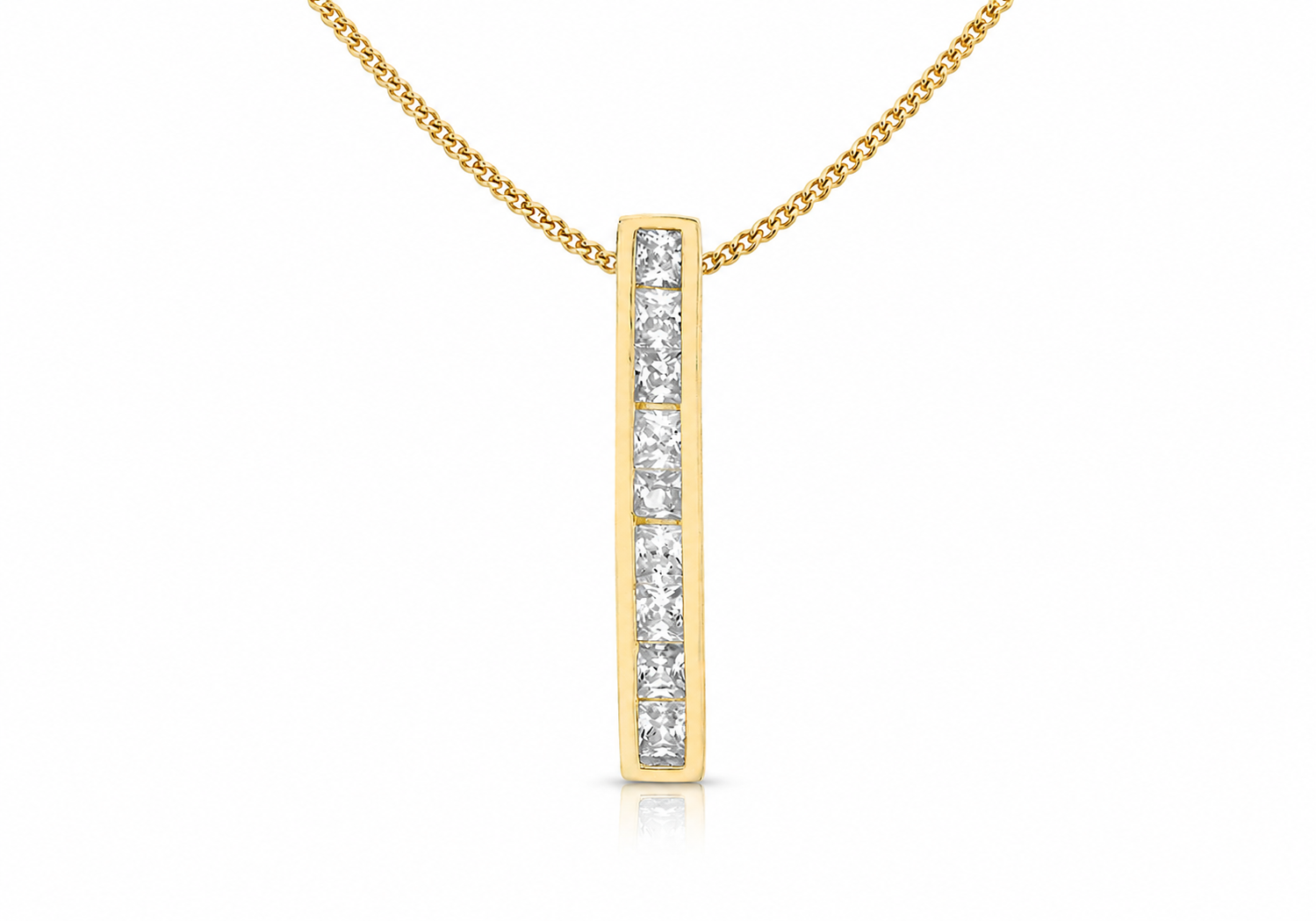 9ct Gold Channel-Set Zirconia Bar Slider Pendant Necklace