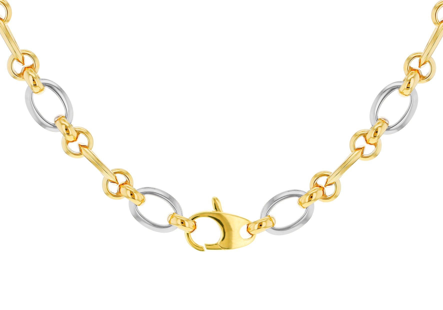 9ct Two-Tone Gold Round Oval Links Necklace