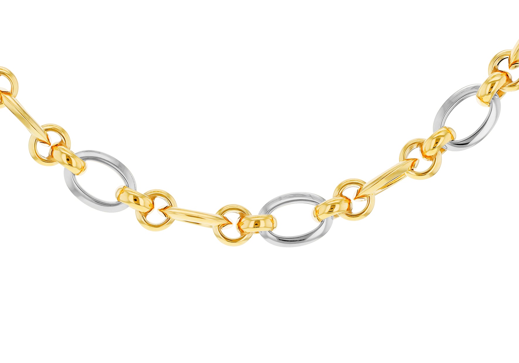 9ct Two-Tone Gold Round Oval Links Necklace