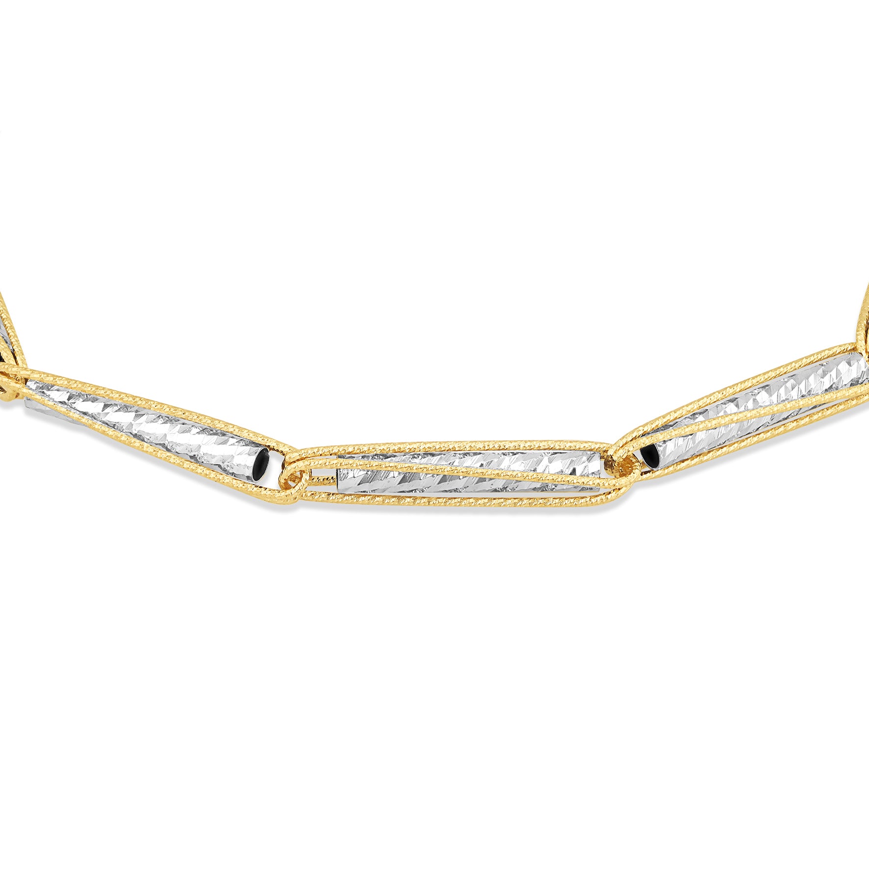 9ct Two-Tone Gold Barrel & Caviar Rope Links Bracelet