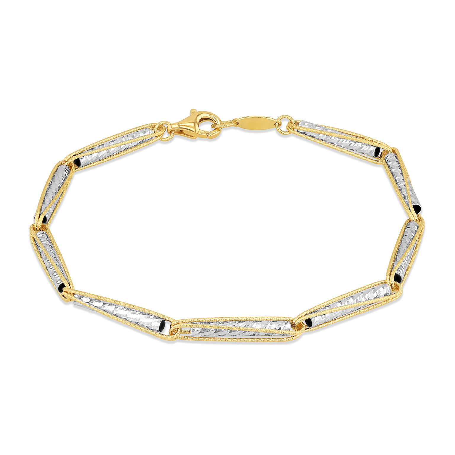 9ct Two-Tone Gold Barrel & Caviar Rope Links Bracelet