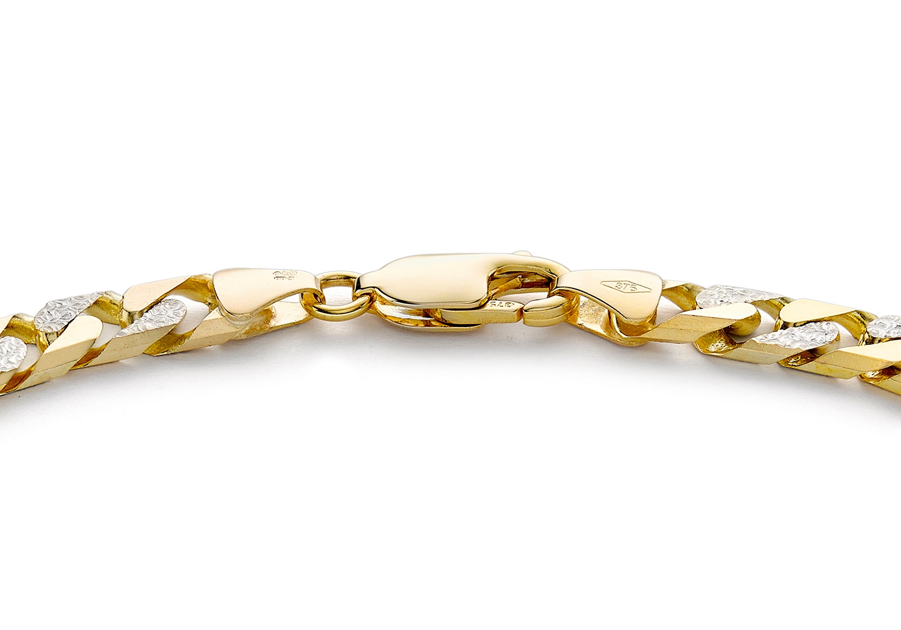 9ct Two-Tone Gold 200 Diamond Cut Curb Chain Bracelet