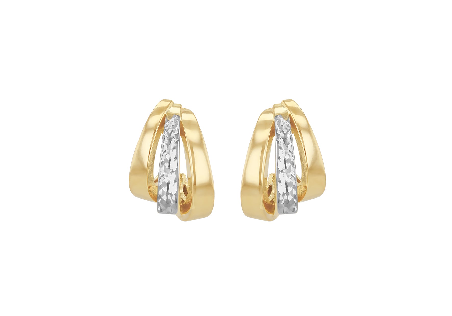 9ct Yellow Gold Two-Tone Gold Shell Hoop Stud Earrings