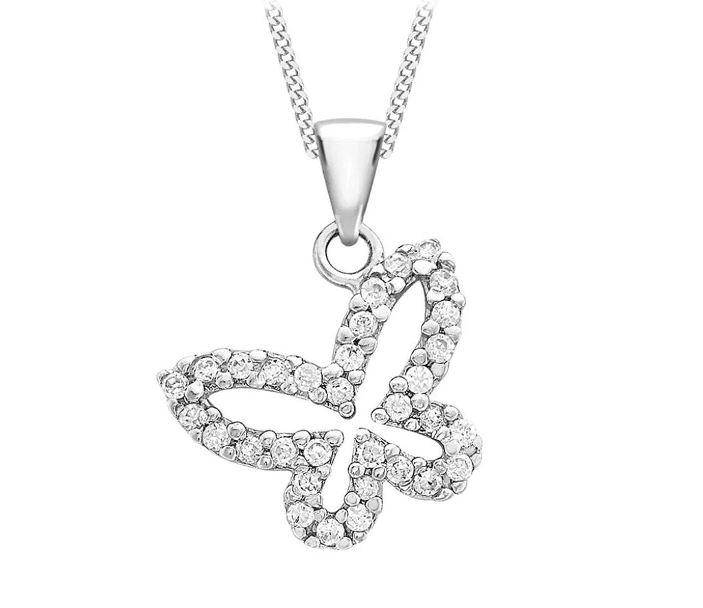 9ct White Gold Zirconia Butterfly Pendant