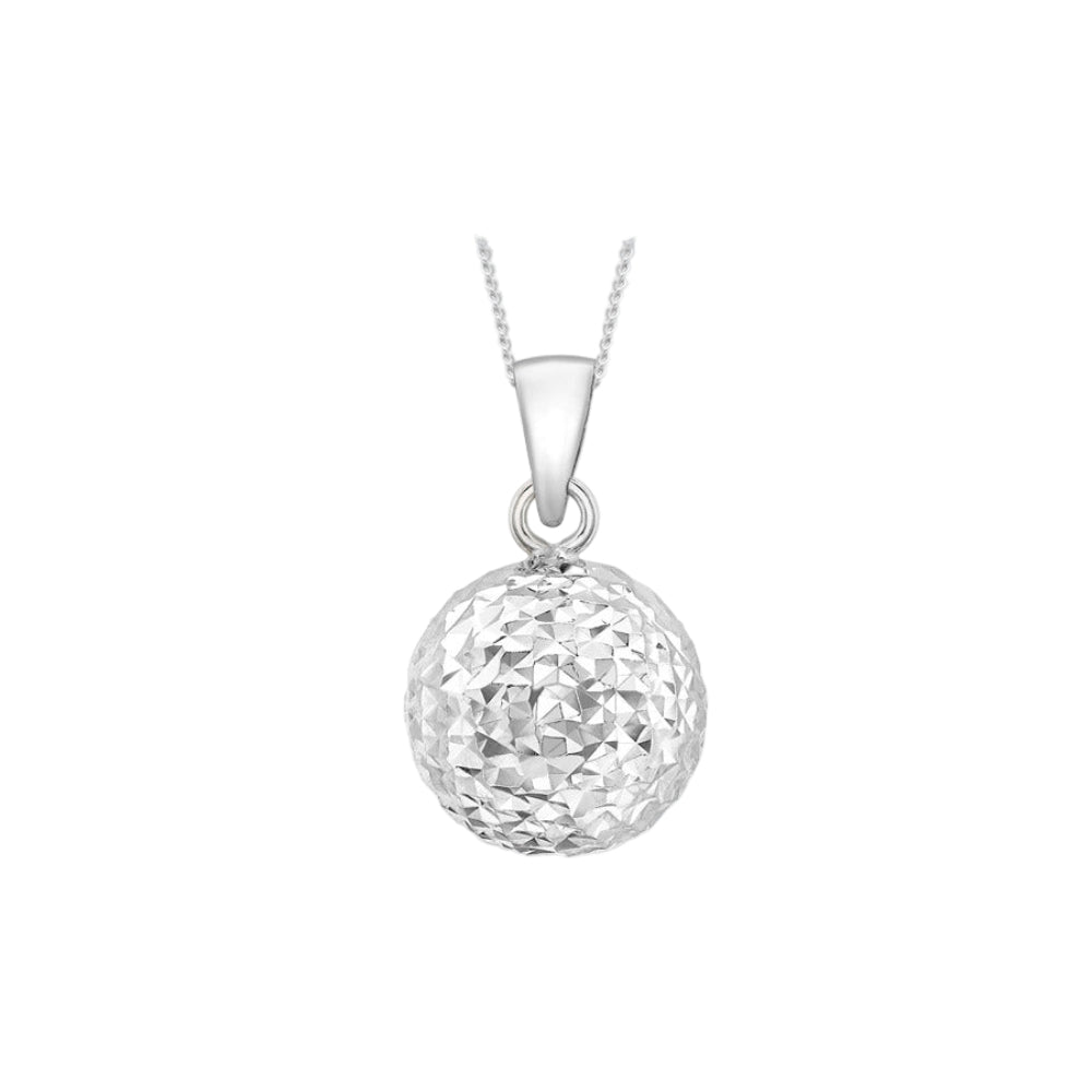 9ct White Diamond Cut Ball Pendant