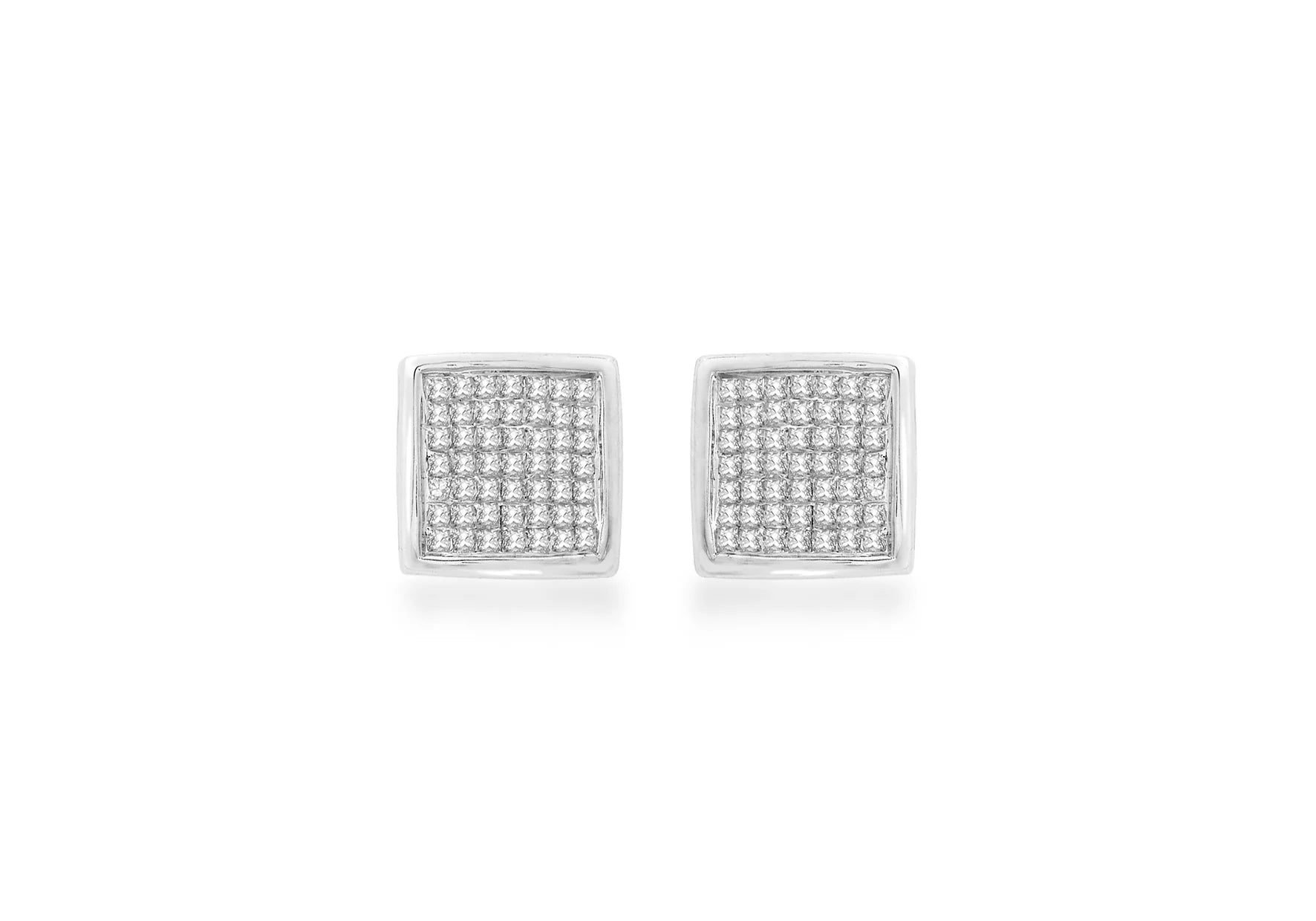 9ct White Gold 0.25ct Pave Set Diamond Square Stud Earrings