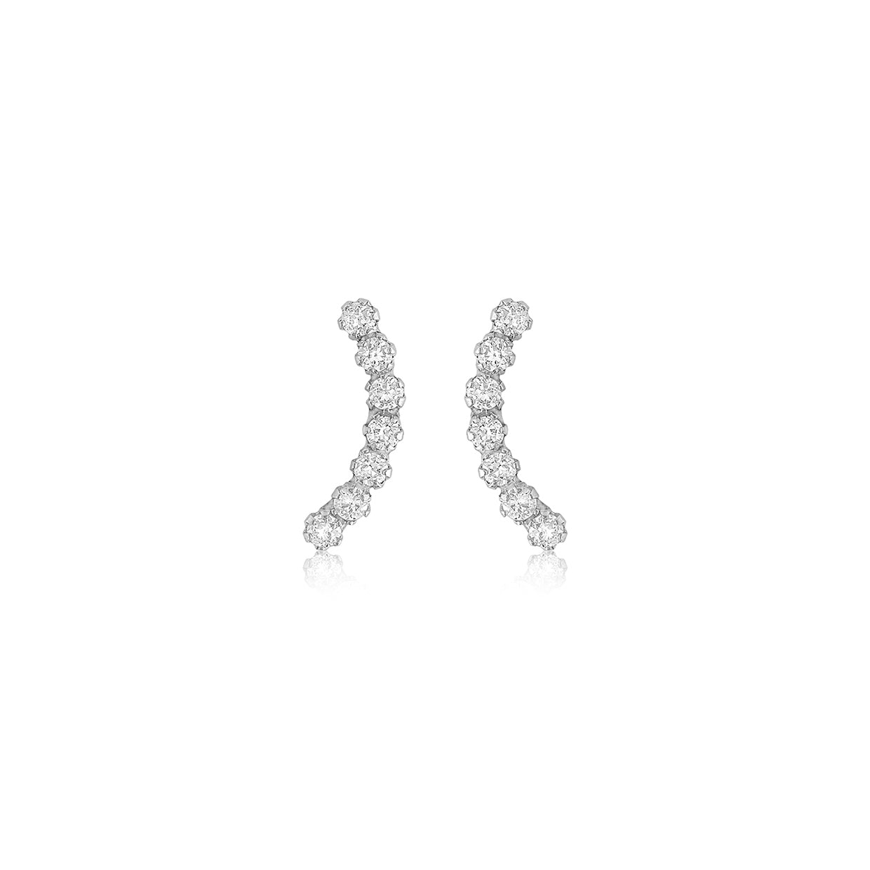 9ct White Gold Zirconia Curved Climber Earrings