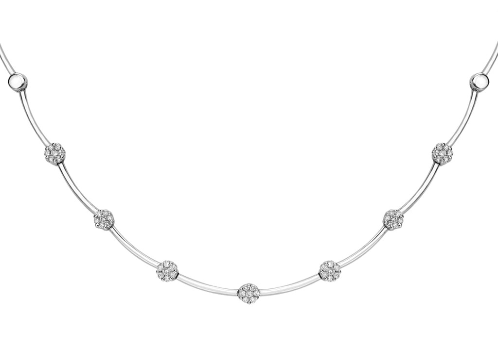 9ct White Gold 1.00ct Invisible Set Diamond Bar Necklet