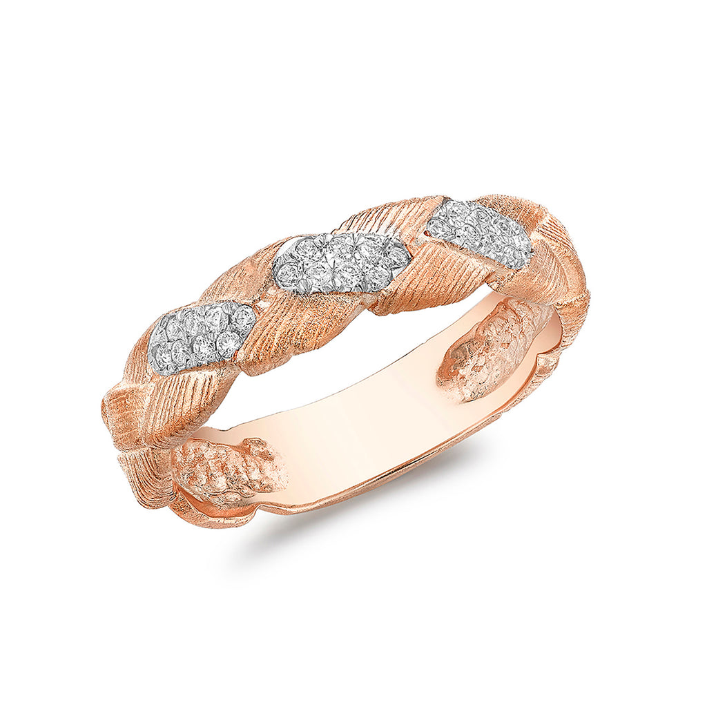 9ct Rose Gold 0.12ct Diamond Satin Woven Rope Ring