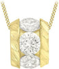 A gold pendant necklace featuring a textured circular ring with clear faceted crystal accents, suspended from a gold curb chain against a white background.