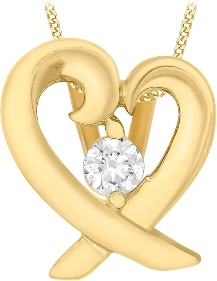 9ct Yellow Gold Zirconia Crossover Heart Pendant