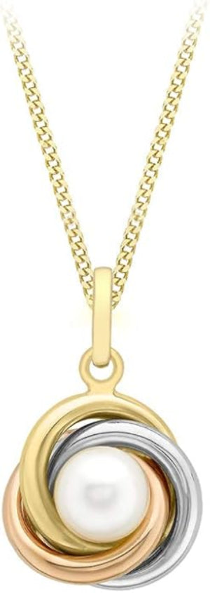 9ct 3-Tone Gold Pearl Knot Pendant