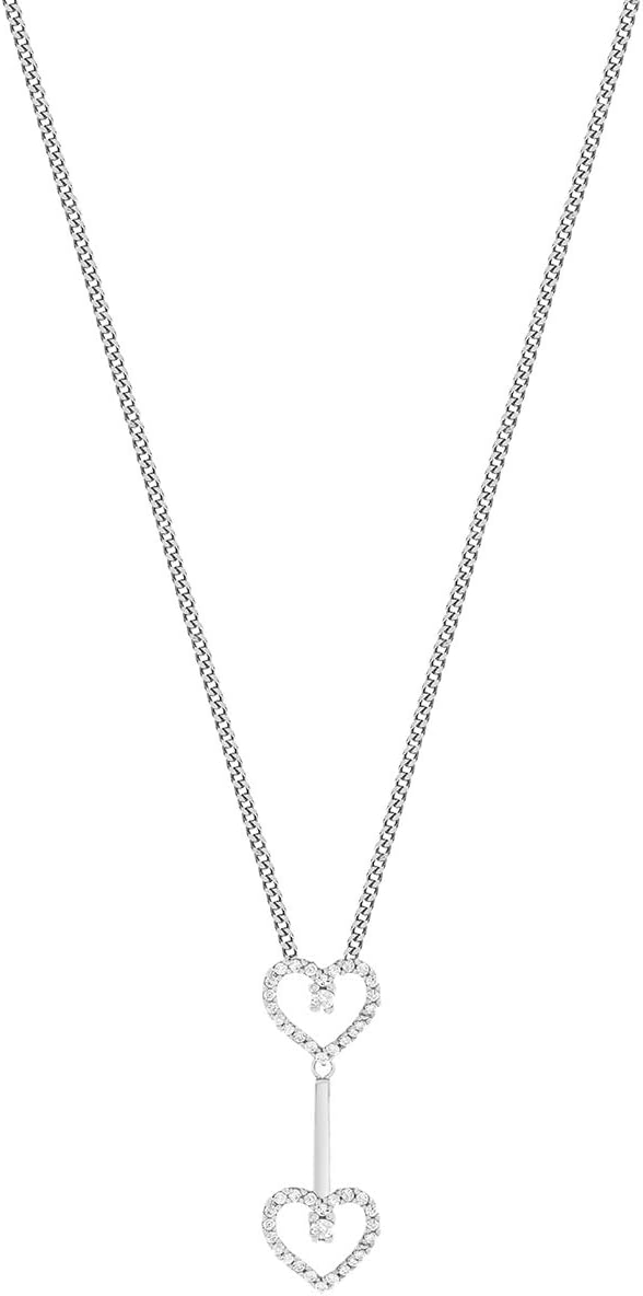 Sterling Silver Zirconia Double-Heart Drop Pendant