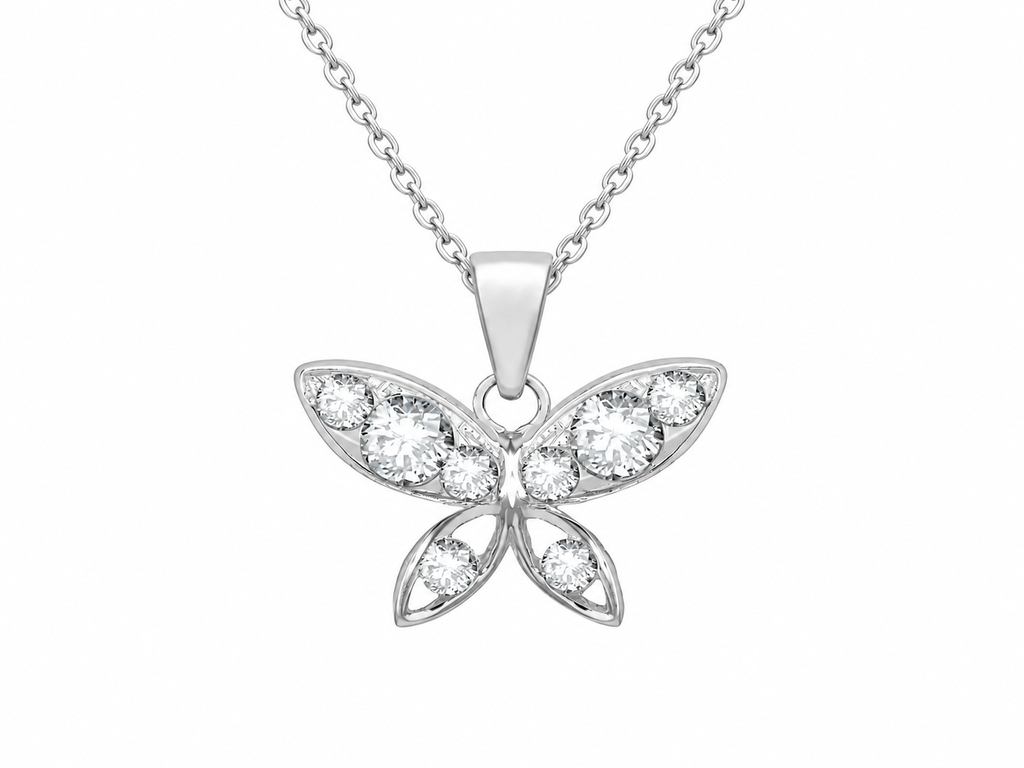 Sterling Silver Graduated Zirconia Butterfly Pendant