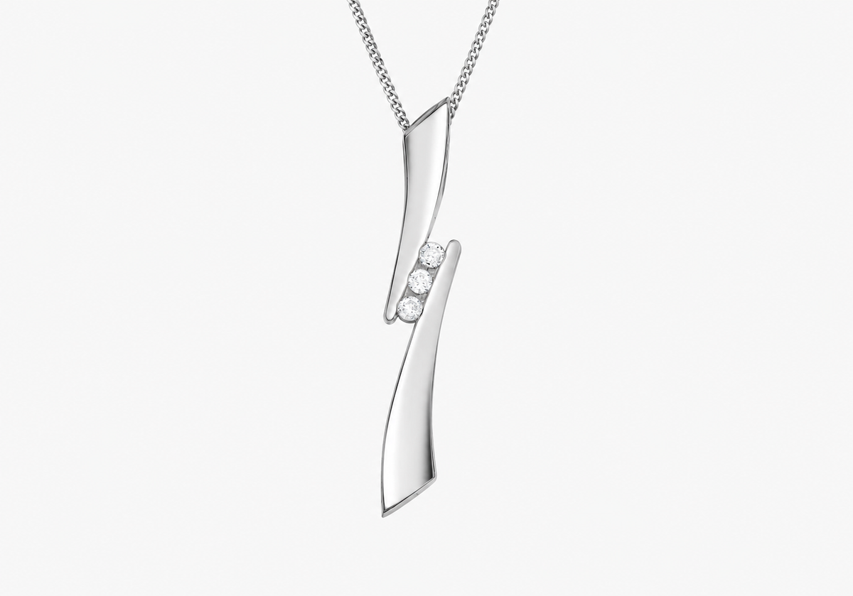 9ct White Gold 0.05ct Diamond Sculpted Drop Slider Pendant