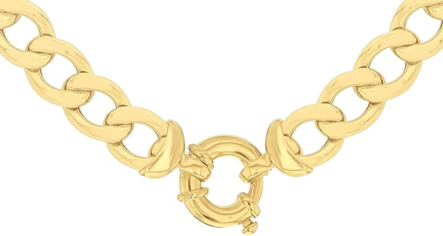 9ct Yellow Gold 200 Large Spring Ring Flat Curb Chain