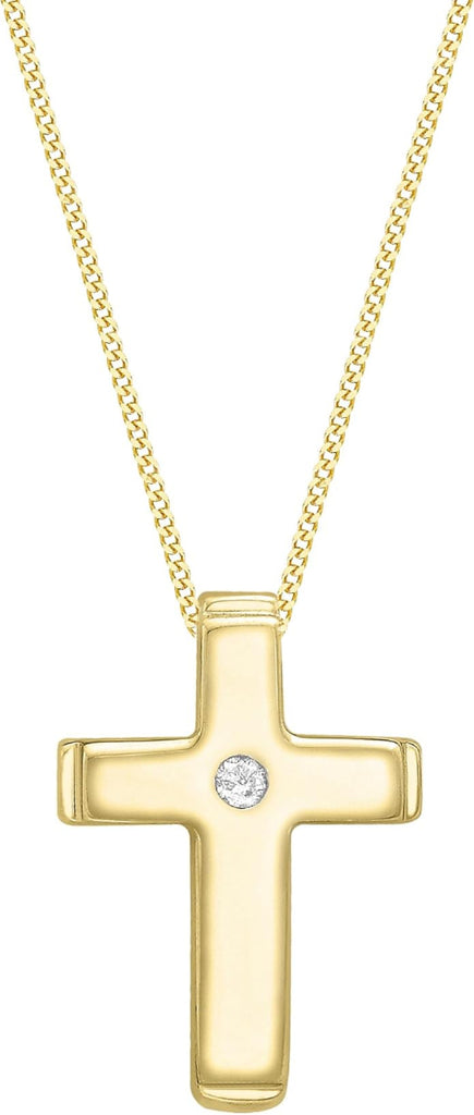 9ct Yellow Gold 0.01ct Diamond Cross Pendant