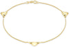 9ct Yellow Gold Triple Heart Box Chain Anklet