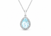 9ct White Gold 0.13ct Diamond & Teardrop Blue Topaz Pendant