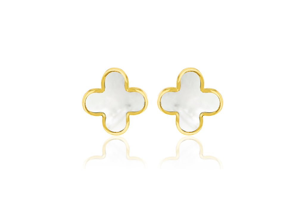 18ct Yellow Gold Mother Of Pearl Petal Stud Earrings