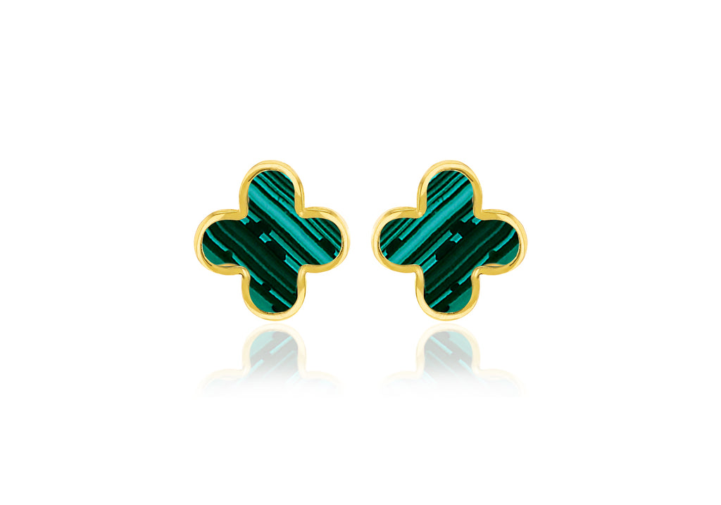 18ct Yellow Gold Malachite Petal Stud Earrings