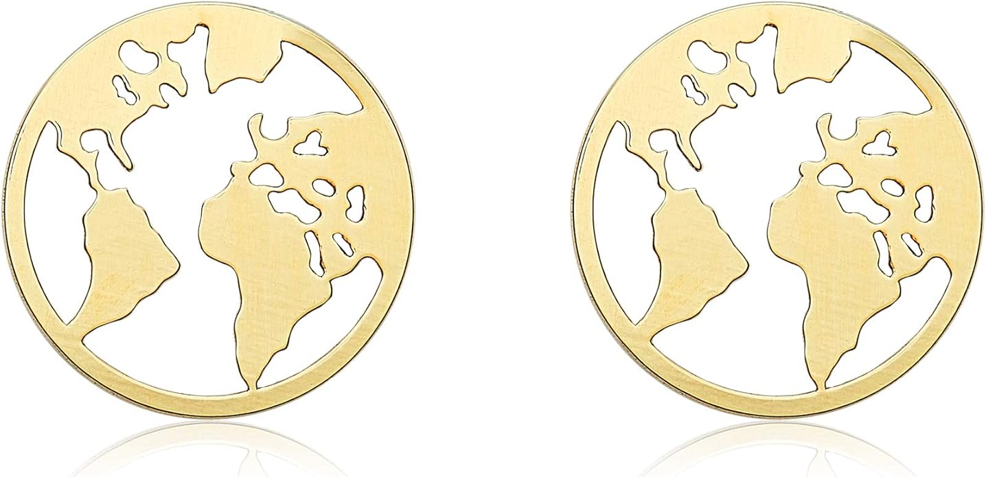 9ct Yellow Gold Openwork World Map Globe Stud Earrings