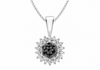 9ct White Gold 0.25ct Black & White Diamond Rosette Cluster Pendant